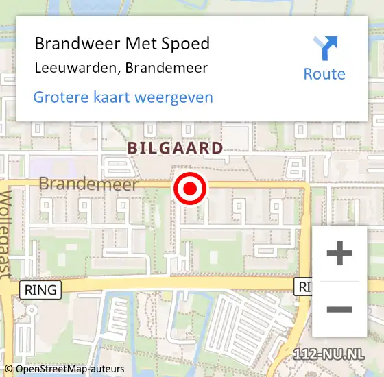 Locatie op kaart van de 112 melding: Brandweer Met Spoed Naar Leeuwarden, Brandemeer op 20 december 2023 15:05