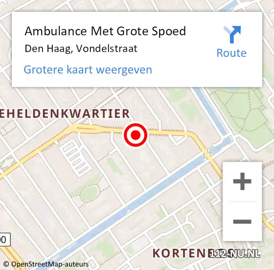 Locatie op kaart van de 112 melding: Ambulance Met Grote Spoed Naar Den Haag, Vondelstraat op 20 december 2023 15:48