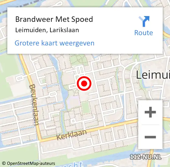 Locatie op kaart van de 112 melding: Brandweer Met Spoed Naar Leimuiden, Larikslaan op 20 december 2023 16:15
