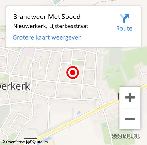 Locatie op kaart van de 112 melding: Brandweer Met Spoed Naar Nieuwerkerk, Lijsterbesstraat op 20 december 2023 16:27
