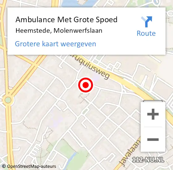 Locatie op kaart van de 112 melding: Ambulance Met Grote Spoed Naar Heemstede, Molenwerfslaan op 20 december 2023 16:43