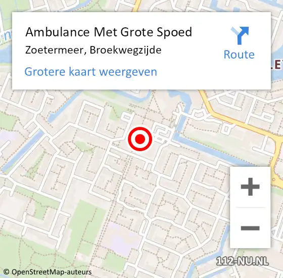 Locatie op kaart van de 112 melding: Ambulance Met Grote Spoed Naar Zoetermeer, Broekwegzijde op 20 december 2023 16:49