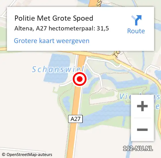 Locatie op kaart van de 112 melding: Politie Met Grote Spoed Naar Altena, A27 hectometerpaal: 31,5 op 20 december 2023 16:50
