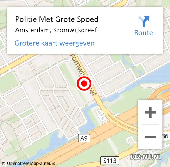Locatie op kaart van de 112 melding: Politie Met Grote Spoed Naar Amsterdam, Kromwijkdreef op 20 december 2023 16:54