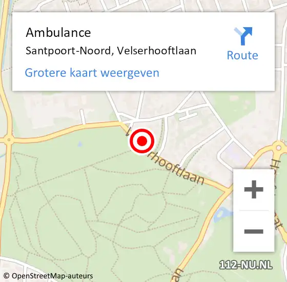 Locatie op kaart van de 112 melding: Ambulance Santpoort-Noord, Velserhooftlaan op 20 december 2023 17:02