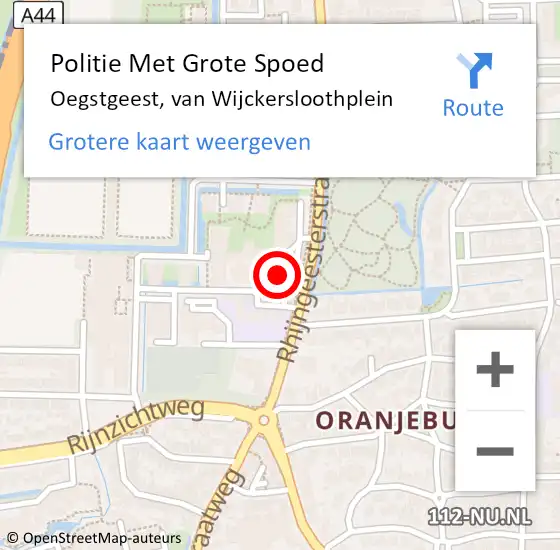 Locatie op kaart van de 112 melding: Politie Met Grote Spoed Naar Oegstgeest, van Wijckersloothplein op 20 december 2023 17:12