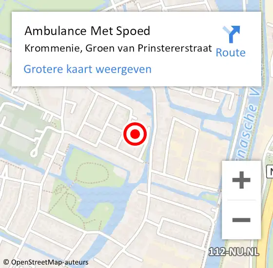 Locatie op kaart van de 112 melding: Ambulance Met Spoed Naar Krommenie, Groen van Prinstererstraat op 20 december 2023 17:15