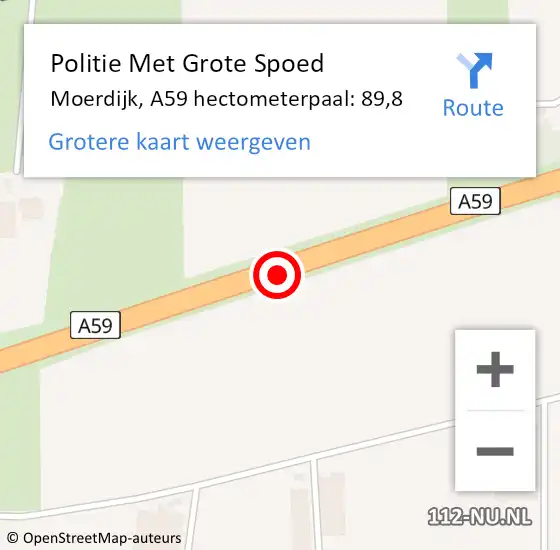 Locatie op kaart van de 112 melding: Politie Met Grote Spoed Naar Moerdijk, A59 hectometerpaal: 89,8 op 20 december 2023 17:30