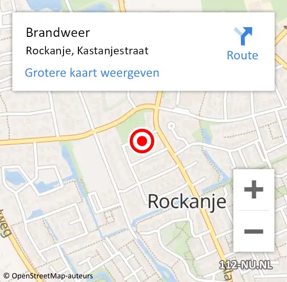 Locatie op kaart van de 112 melding: Brandweer Rockanje, Kastanjestraat op 20 december 2023 17:39