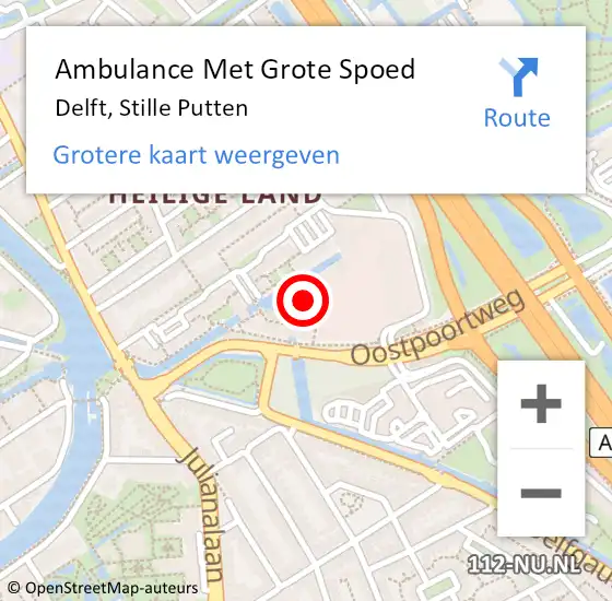 Locatie op kaart van de 112 melding: Ambulance Met Grote Spoed Naar Delft, Stille Putten op 20 december 2023 17:51