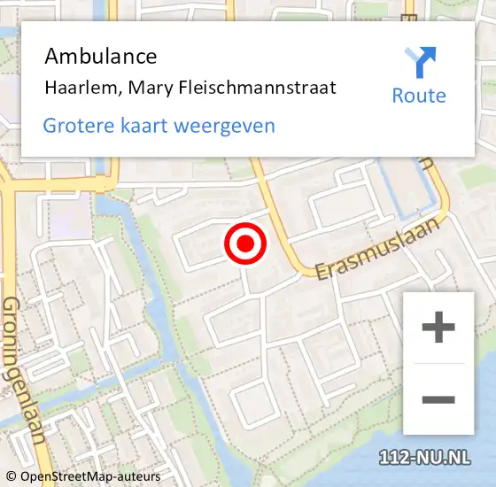 Locatie op kaart van de 112 melding: Ambulance Haarlem, Mary Fleischmannstraat op 20 december 2023 18:22