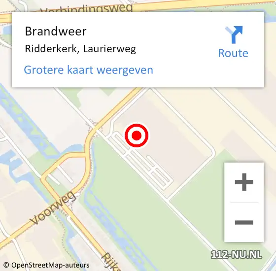 Locatie op kaart van de 112 melding: Brandweer Ridderkerk, Laurierweg op 20 december 2023 18:23