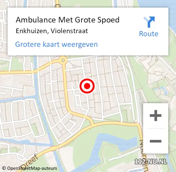 Locatie op kaart van de 112 melding: Ambulance Met Grote Spoed Naar Enkhuizen, Violenstraat op 20 december 2023 18:44