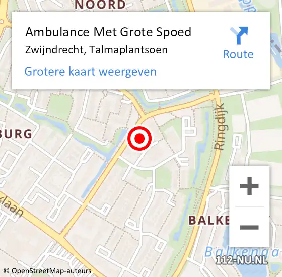 Locatie op kaart van de 112 melding: Ambulance Met Grote Spoed Naar Zwijndrecht, Talmaplantsoen op 20 december 2023 18:44