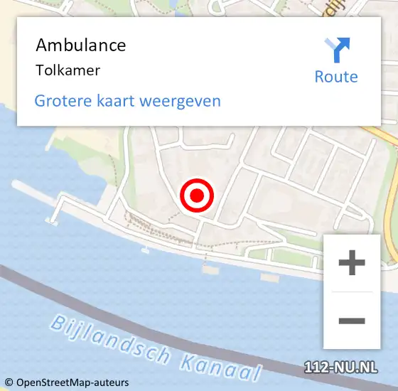 Locatie op kaart van de 112 melding: Ambulance Tolkamer op 20 december 2023 19:00