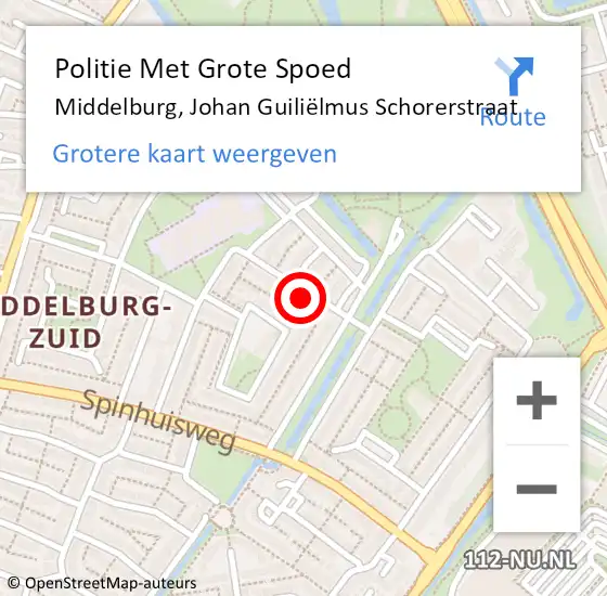 Locatie op kaart van de 112 melding: Politie Met Grote Spoed Naar Middelburg, Johan Guiliëlmus Schorerstraat op 20 december 2023 19:30