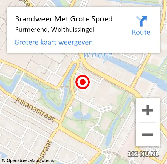 Locatie op kaart van de 112 melding: Brandweer Met Grote Spoed Naar Purmerend, Wolthuissingel op 20 december 2023 19:35