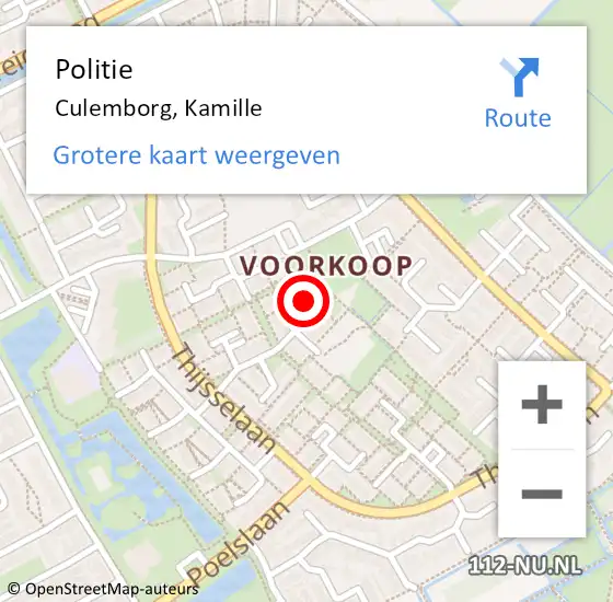 Locatie op kaart van de 112 melding: Politie Culemborg, Kamille op 20 december 2023 20:09