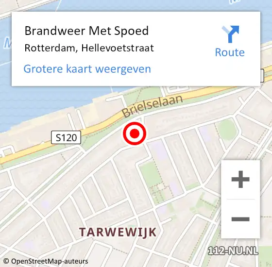 Locatie op kaart van de 112 melding: Brandweer Met Spoed Naar Rotterdam, Hellevoetstraat op 20 december 2023 20:29