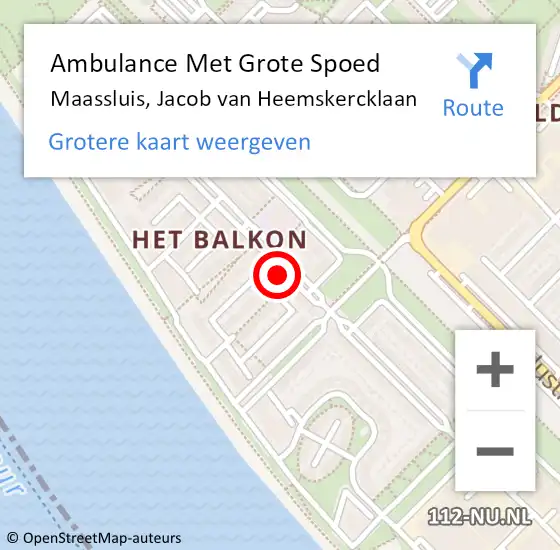 Locatie op kaart van de 112 melding: Ambulance Met Grote Spoed Naar Maassluis, Jacob van Heemskercklaan op 20 december 2023 20:49