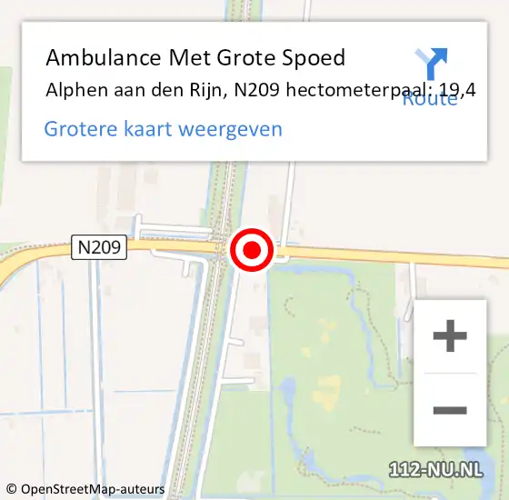 Locatie op kaart van de 112 melding: Ambulance Met Grote Spoed Naar Alphen aan den Rijn, N209 hectometerpaal: 19,4 op 20 december 2023 21:19