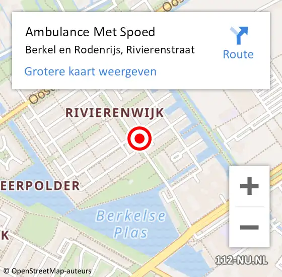 Locatie op kaart van de 112 melding: Ambulance Met Spoed Naar Berkel en Rodenrijs, Rivierenstraat op 20 december 2023 21:34