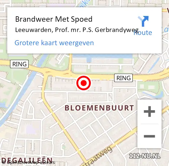 Locatie op kaart van de 112 melding: Brandweer Met Spoed Naar Leeuwarden, Prof. mr. P.S. Gerbrandyweg op 20 december 2023 22:48