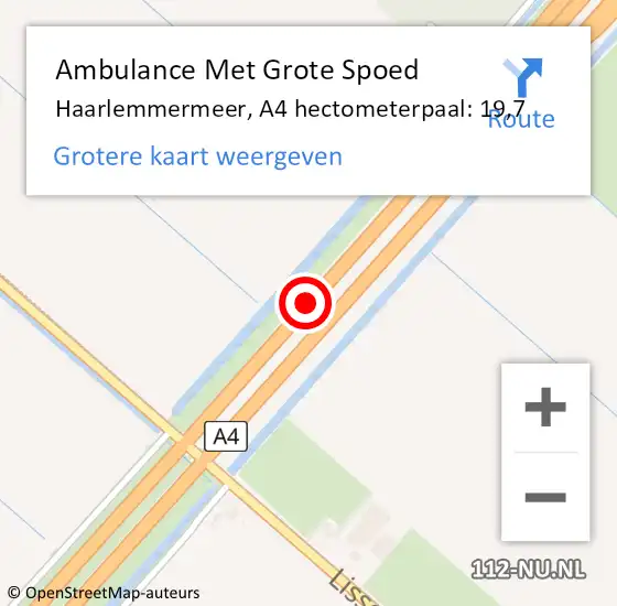 Locatie op kaart van de 112 melding: Ambulance Met Grote Spoed Naar Haarlemmermeer, A4 hectometerpaal: 19,7 op 20 december 2023 23:28