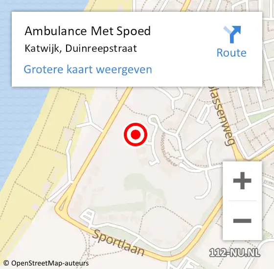 Locatie op kaart van de 112 melding: Ambulance Met Spoed Naar Katwijk, Duinreepstraat op 20 december 2023 23:39