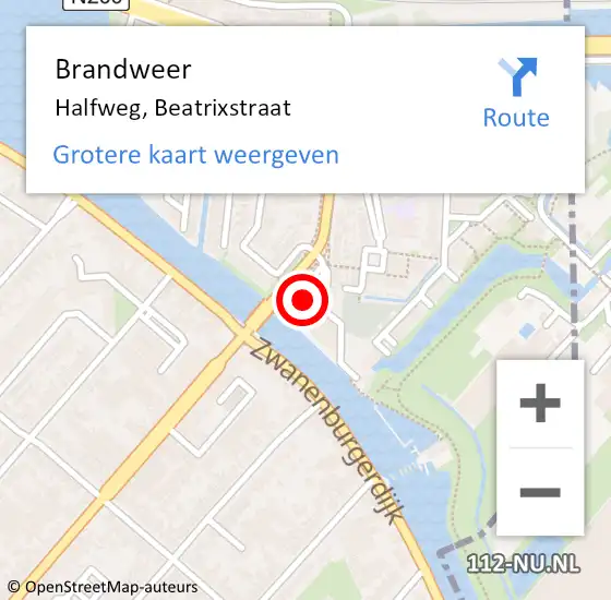 Locatie op kaart van de 112 melding: Brandweer Halfweg, Beatrixstraat op 21 december 2023 00:51