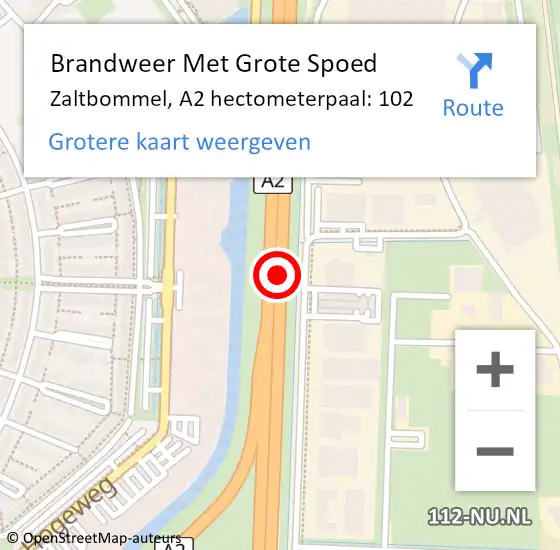 Locatie op kaart van de 112 melding: Brandweer Met Grote Spoed Naar Zaltbommel, A2 hectometerpaal: 102 op 21 december 2023 01:17