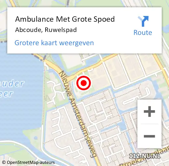 Locatie op kaart van de 112 melding: Ambulance Met Grote Spoed Naar Abcoude, Ruwelspad op 21 december 2023 01:58