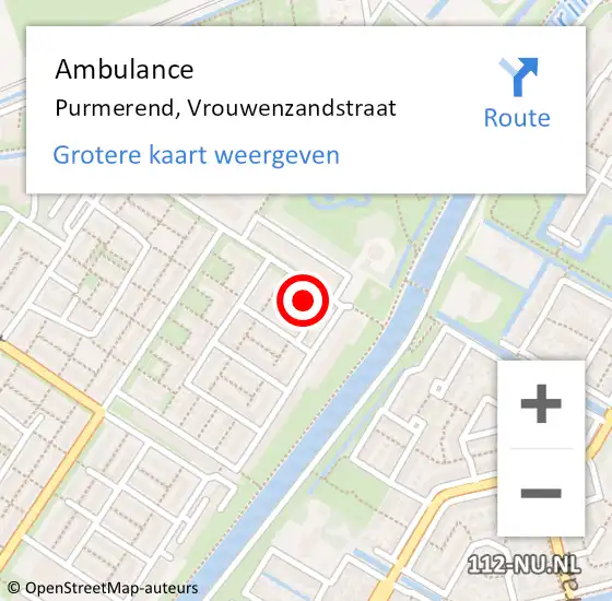 Locatie op kaart van de 112 melding: Ambulance Purmerend, Vrouwenzandstraat op 21 december 2023 02:11