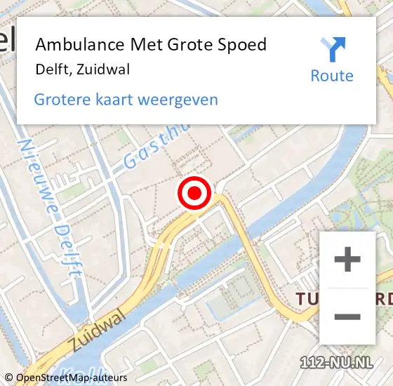Locatie op kaart van de 112 melding: Ambulance Met Grote Spoed Naar Delft, Zuidwal op 21 december 2023 03:54