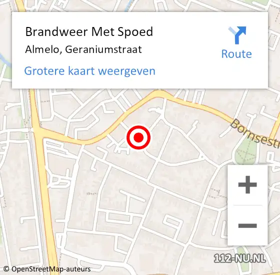 Locatie op kaart van de 112 melding: Brandweer Met Spoed Naar Almelo, Geraniumstraat op 21 december 2023 04:50