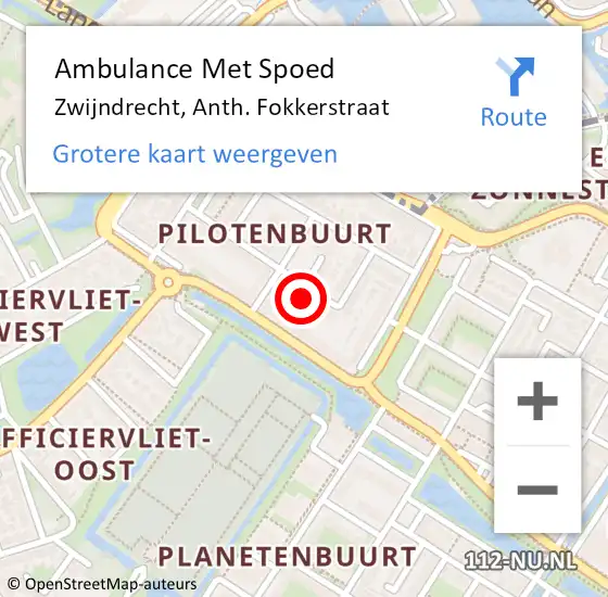 Locatie op kaart van de 112 melding: Ambulance Met Spoed Naar Zwijndrecht, Anth. Fokkerstraat op 21 december 2023 06:01