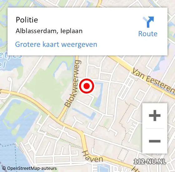 Locatie op kaart van de 112 melding: Politie Alblasserdam, Ieplaan op 21 december 2023 07:57