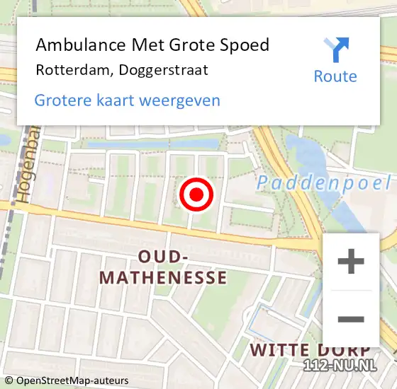 Locatie op kaart van de 112 melding: Ambulance Met Grote Spoed Naar Rotterdam, Doggerstraat op 21 december 2023 08:03