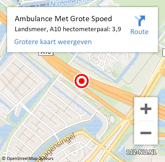 Locatie op kaart van de 112 melding: Ambulance Met Grote Spoed Naar Landsmeer, A10 hectometerpaal: 3,9 op 21 december 2023 08:20