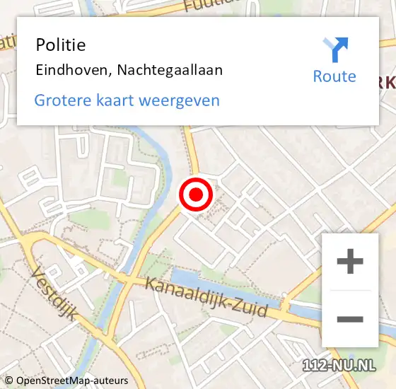 Locatie op kaart van de 112 melding: Politie Eindhoven, Nachtegaallaan op 21 december 2023 08:31