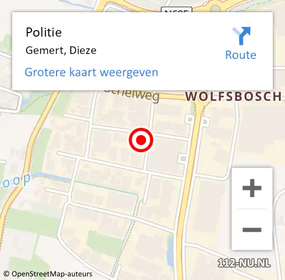 Locatie op kaart van de 112 melding: Politie Gemert, Dieze op 21 december 2023 08:37