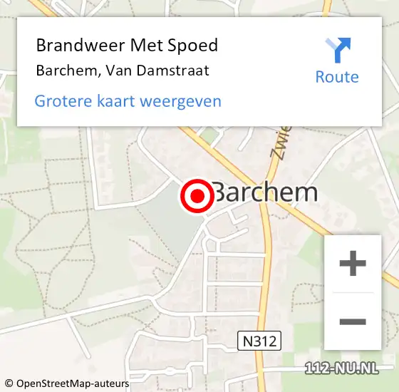 Locatie op kaart van de 112 melding: Brandweer Met Spoed Naar Barchem, Van Damstraat op 19 september 2014 09:39