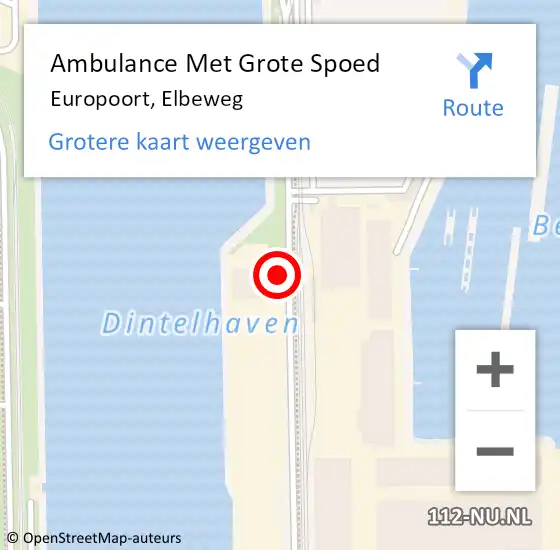 Locatie op kaart van de 112 melding: Ambulance Met Grote Spoed Naar Europoort, Elbeweg op 21 december 2023 08:39
