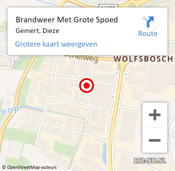 Locatie op kaart van de 112 melding: Brandweer Met Grote Spoed Naar Gemert, Dieze op 21 december 2023 08:39