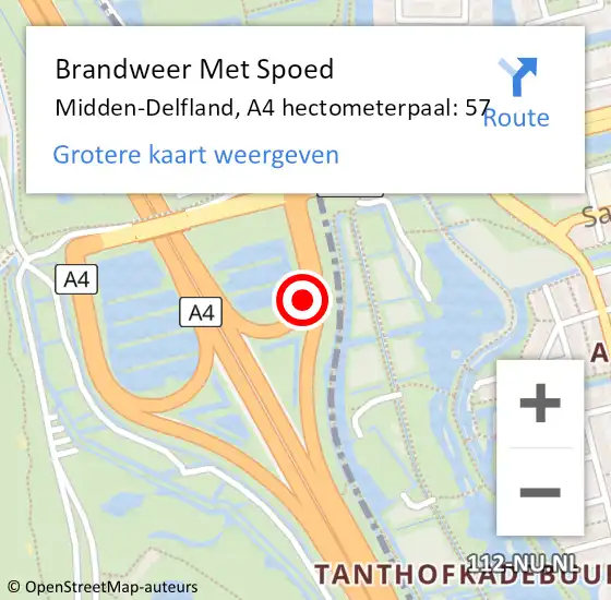 Locatie op kaart van de 112 melding: Brandweer Met Spoed Naar Midden-Delfland, A4 hectometerpaal: 57 op 21 december 2023 09:02