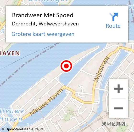 Locatie op kaart van de 112 melding: Brandweer Met Spoed Naar Dordrecht, Wolwevershaven op 21 december 2023 09:08