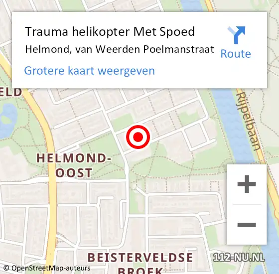 Locatie op kaart van de 112 melding: Trauma helikopter Met Spoed Naar Helmond, van Weerden Poelmanstraat op 21 december 2023 09:58