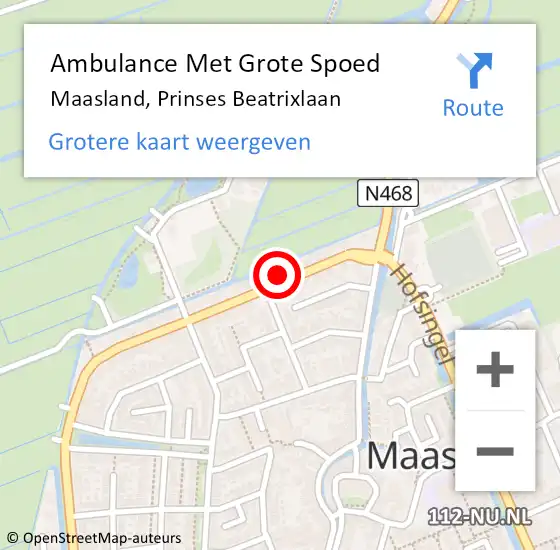 Locatie op kaart van de 112 melding: Ambulance Met Grote Spoed Naar Maasland, Prinses Beatrixlaan op 21 december 2023 09:59