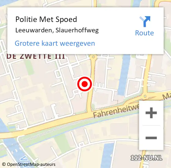 Locatie op kaart van de 112 melding: Politie Met Spoed Naar Leeuwarden, Slauerhoffweg op 21 december 2023 10:16