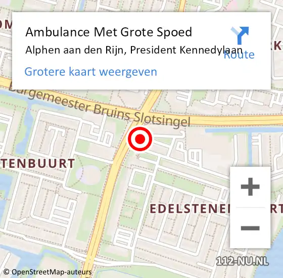 Locatie op kaart van de 112 melding: Ambulance Met Grote Spoed Naar Alphen aan den Rijn, President Kennedylaan op 21 december 2023 10:20